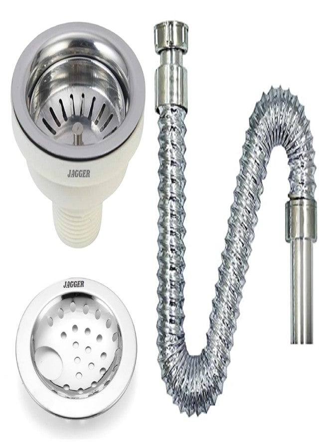 JAGGER JAG342 Round Stainless Steel Kitchen Sink Coupling for Kitchen Sink (4.5 Inches) | Rust-Free, Corrosion-Resistant | Silver (PVC Coupling WIYH Waste Pipe & Jali [ Round ]) - Image 1